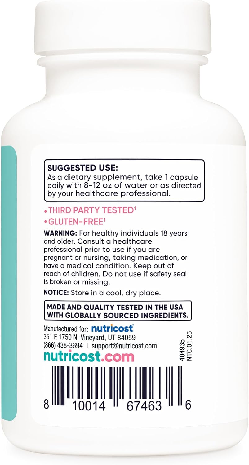 Nutricost Ácido Fólico para Mujeres 1200 mcg con B12 y Biotina, 120 Cápsulas