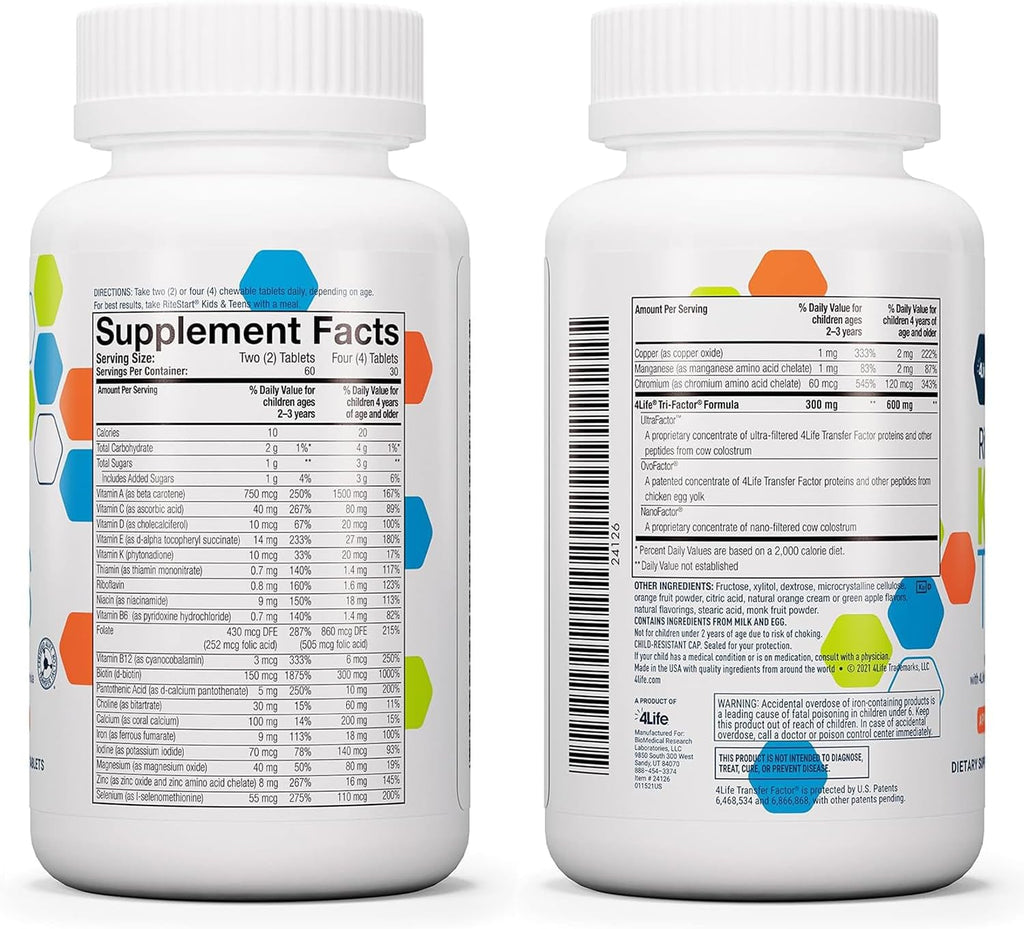 4Life RiteStart Kids and Teens Multivitamin Chewables, 120 comprimidos