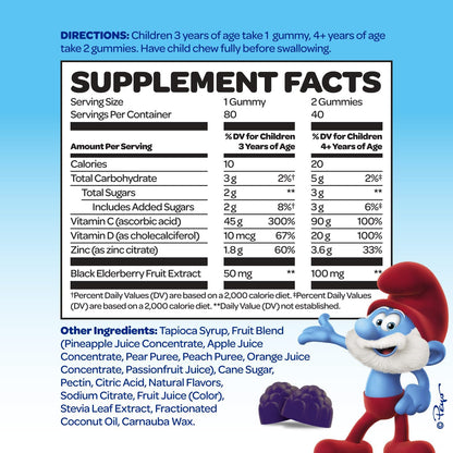 Smurfs Immune Support Gominolas para Niños con Saúco, Zinc, Vitamina C y D - Defensas Naturales - 80 Gominolas – Image 2