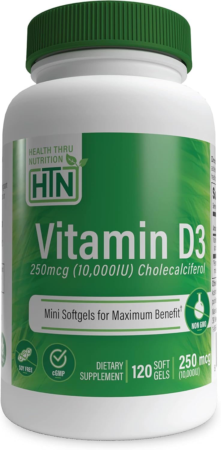 Vitamina D3 10.000 UI 120 Cápsulas Blandas - Health Thru Nutrition
