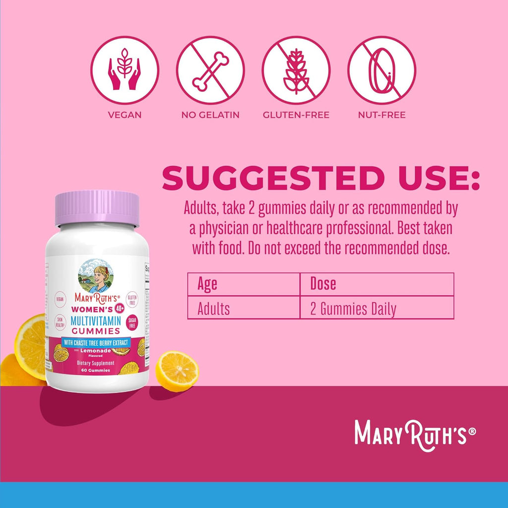 MaryRuth's Multivitamínico para Mujeres 40+ | Gominolas Veganas sin Azúcar con Chasteberry | 60 Unidades