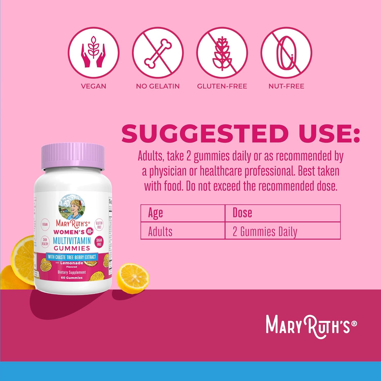 MaryRuth's Multivitamínico para Mujeres 40+ | Gominolas Veganas sin Azúcar con Chasteberry | 60 Unidades