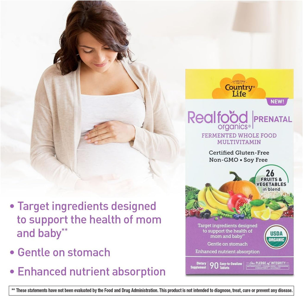 Realfood Organics Prenatal Multi - Antes, Durante y Después del Embarazo - Con Folato, D3 y Hierro - 90 Comprimidos