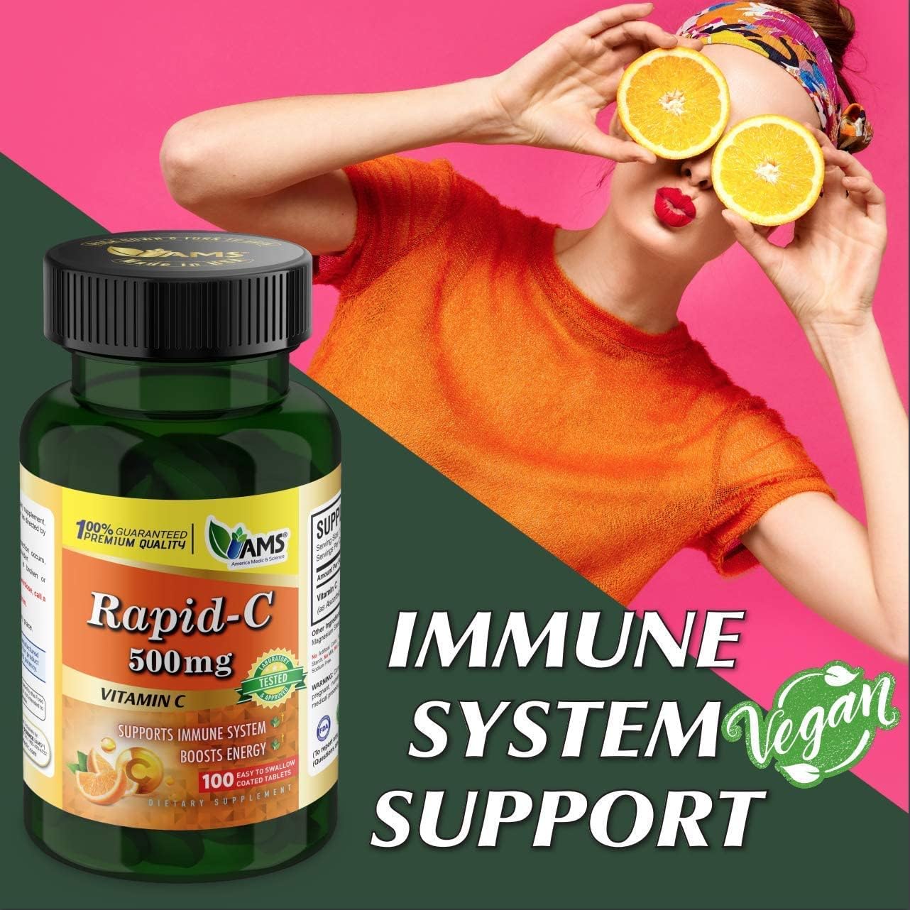 America Medic & Science Rapid-C 500mg de Vitamina C (3 Paquetes de 100 Comprimidos)