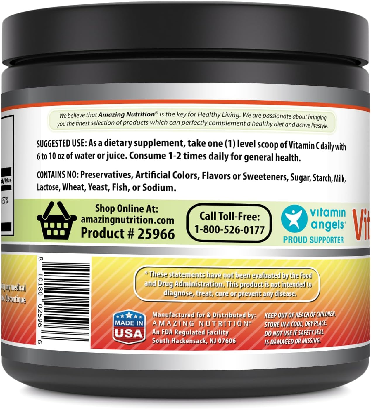 Amazing Formulas Vitamina C en Polvo | Ácido Ascórbico sin Sabor | 1 Gramo por Ración | 454 g