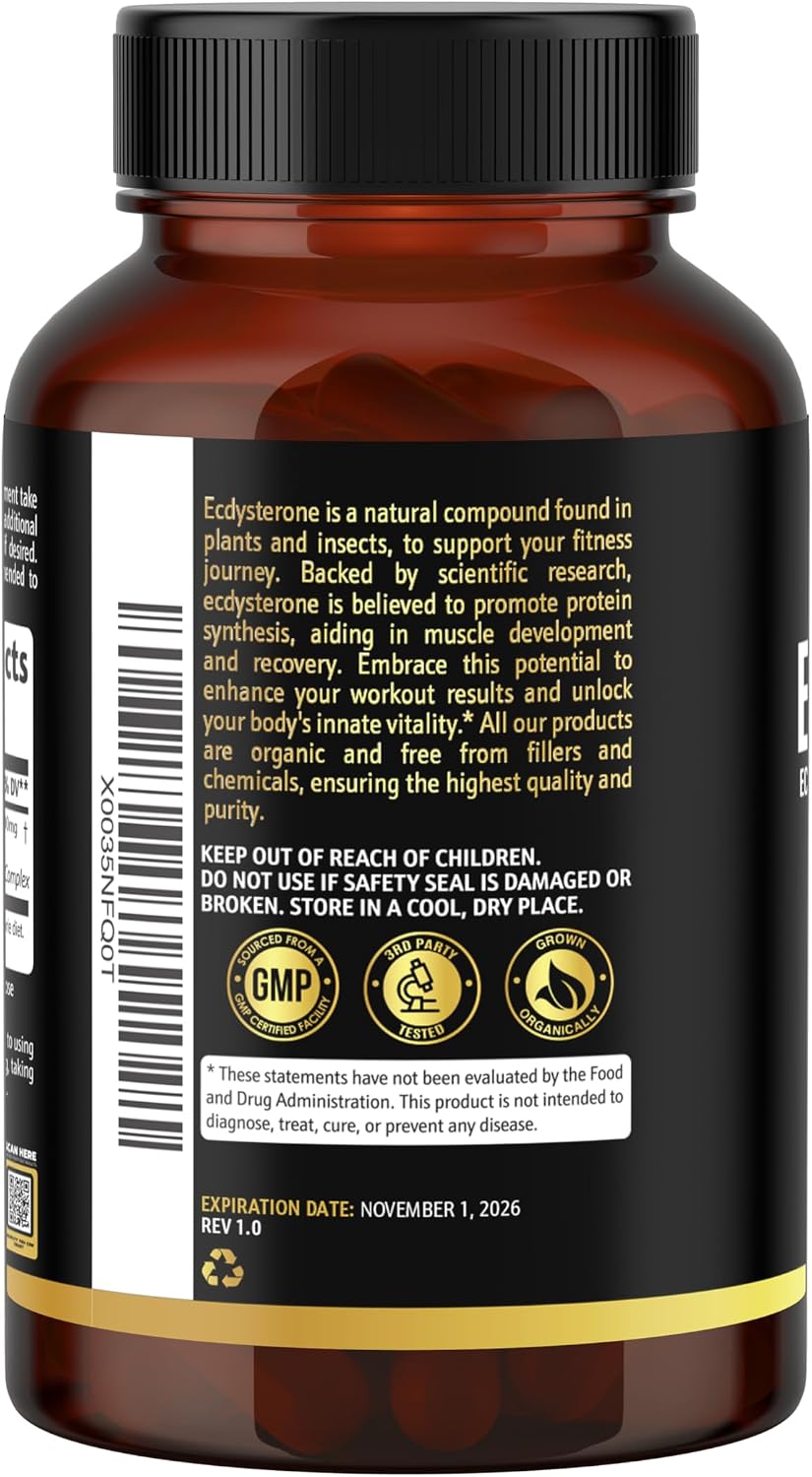 Earth Elixir Ecdysterone 900mg (180 Cápsulas) – Suplemento Deportivo con Beta-Ecdysterona y Ciclodextrina para Máxima Biodisponibilidad