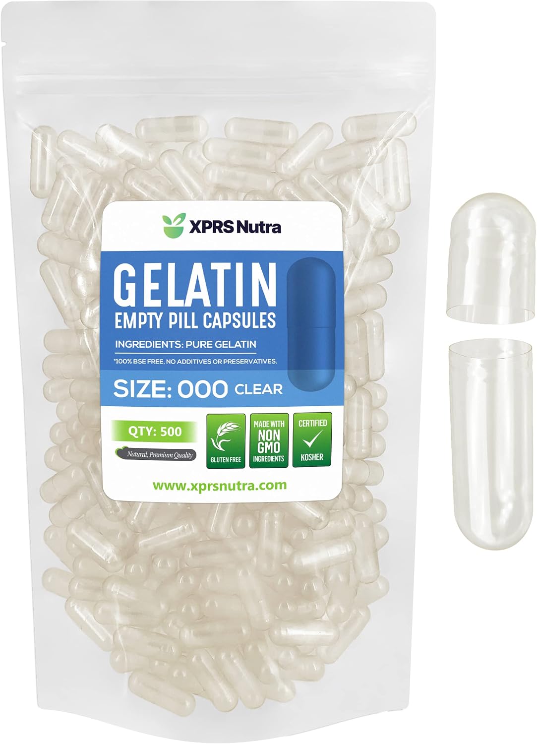 XPRS Nutra Cápsulas Vacías Tamaño 000 - 1000 uds. - Cápsulas de Gelatina Grandes y Transparentes para Rellenar