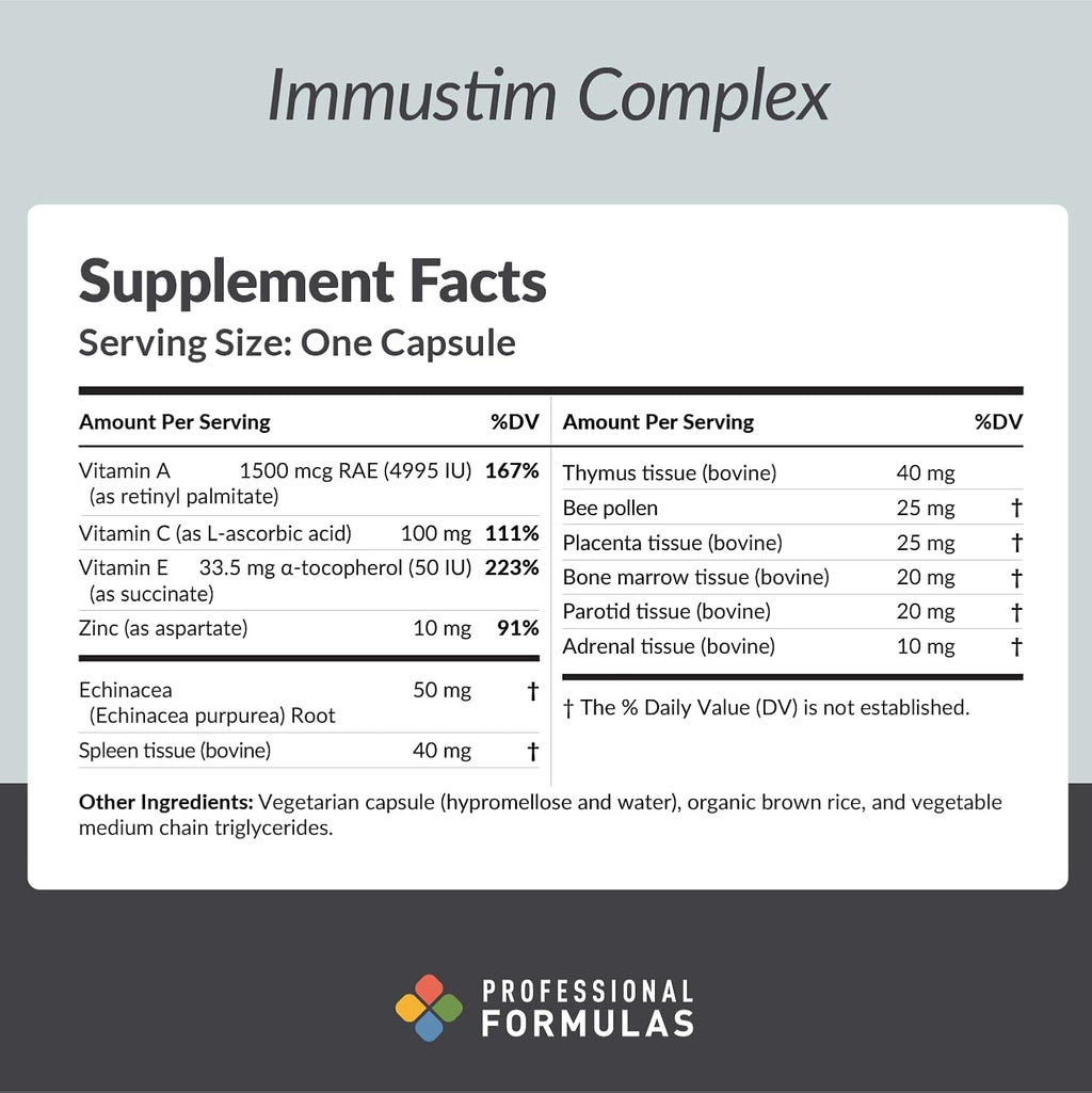 Fórmulas Profesionales Immustim Complex - Glándulas Liofilizadas con Apoyo Sinergístico para la Salud Inmunológica, la Salud Respiratoria y el Equilibrio Inflamatorio Normal - Hipoalergénico, Sin Gluten, 60 Cápsulas