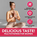 Droppels Gominolas Multivitamínicas para Mujer con Ácido Fólico, Vitaminas A, D, C, E, K, B6, B12, Biotina y Hierro - Vegano, No-GMO - 60 Gomitas Sabor Té de Melocotón