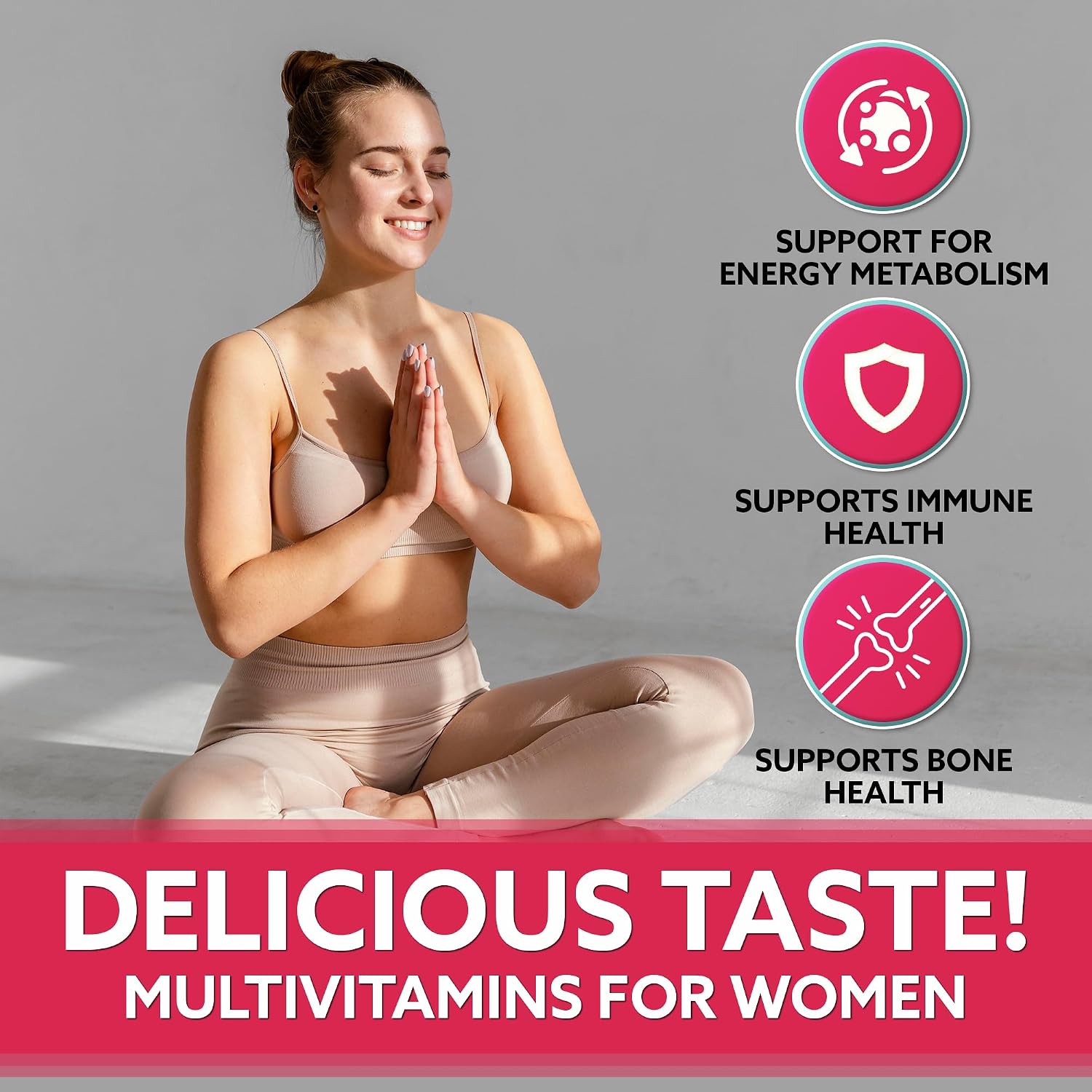 Droppels Gominolas Multivitamínicas para Mujer con Ácido Fólico, Vitaminas A, D, C, E, K, B6, B12, Biotina y Hierro - Vegano, No-GMO - 60 Gomitas Sabor Té de Melocotón