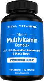 Vital Vitamins Multivitamínico para Hombres - Complejo con Aminoácidos Esenciales, Maca, Saw Palmetto, Vitaminas A, C, D3, E, B6, B12 y Zinc - 60 Cápsulas
