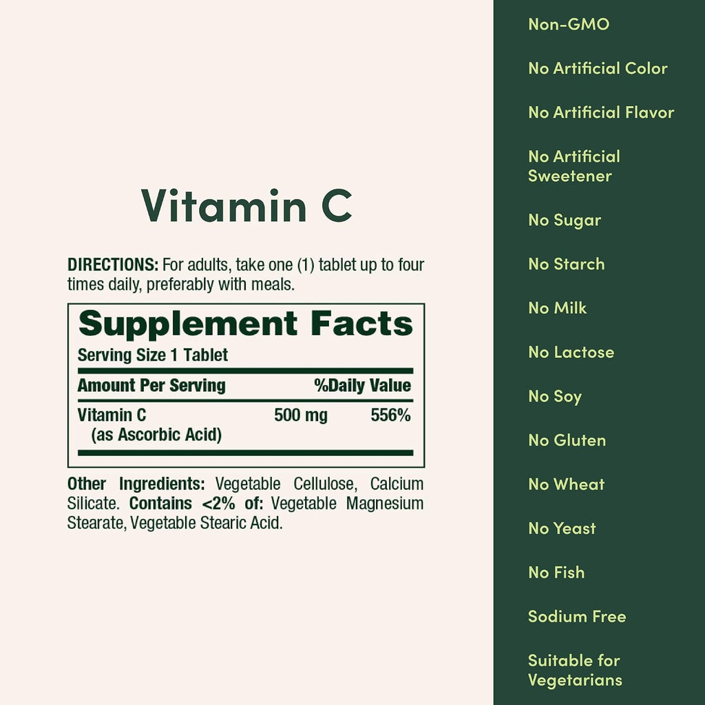 Nature's Bounty Vitamina C 500 mg – 250 Comprimidos Vegetarianos