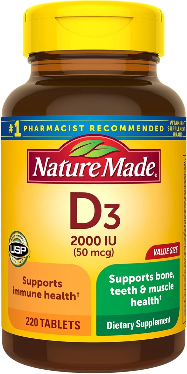 Nature Made Vitamin D3 2000 IU (50 mcg) - 100 Tablets - Food Supplement for Bone, Teeth, Muscle & Immune System Support