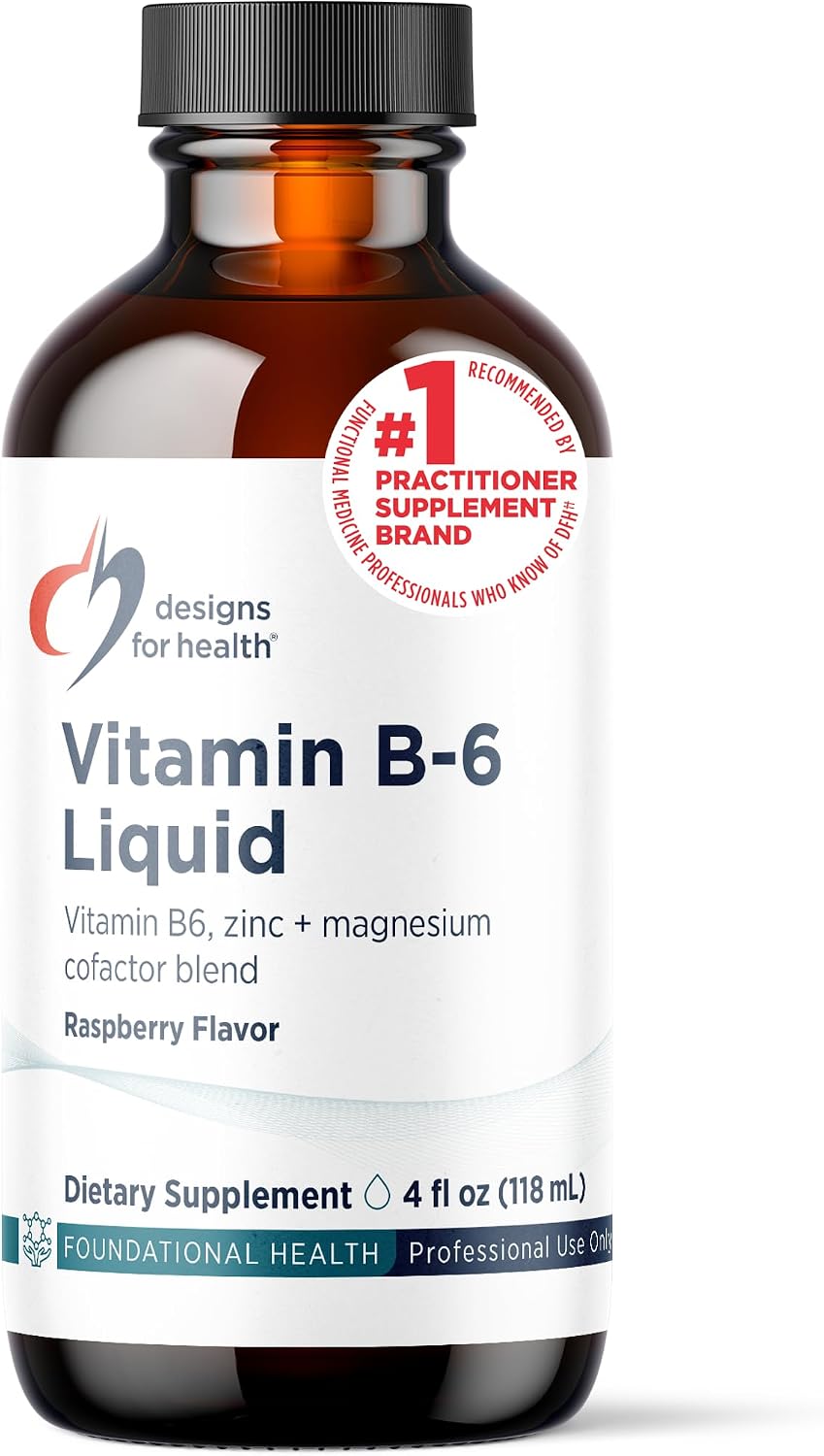 Designs for Health Vitamina B6 Líquida - 50mg con Magnesio y Zinc - Sabor Frambuesa