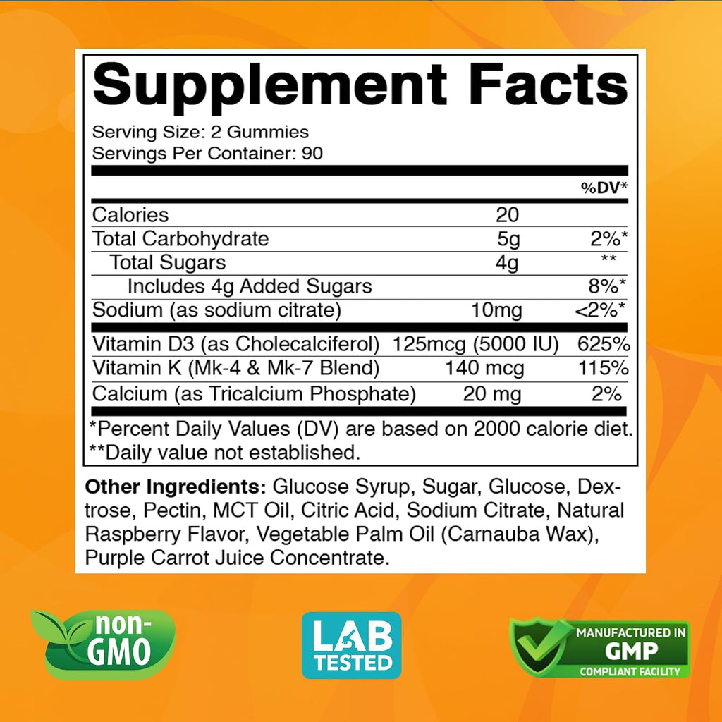 Vitabod Vitamin D3 + K2 Gummies – Gominolas Veganas de Frambuesa – 180 uds