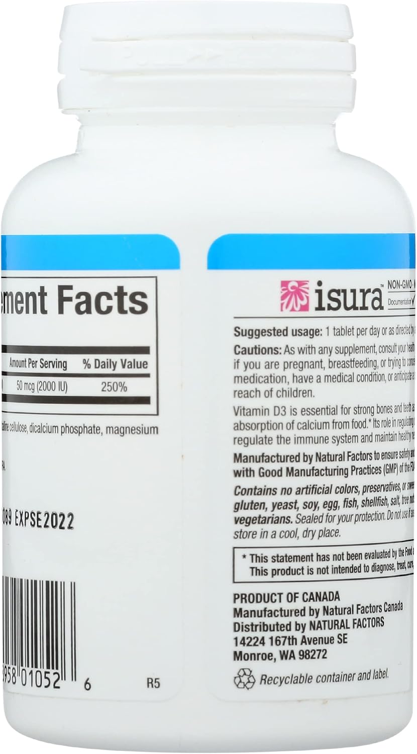 Natural Factors - Vitamina D3 2000 UI, 90 comprimidos