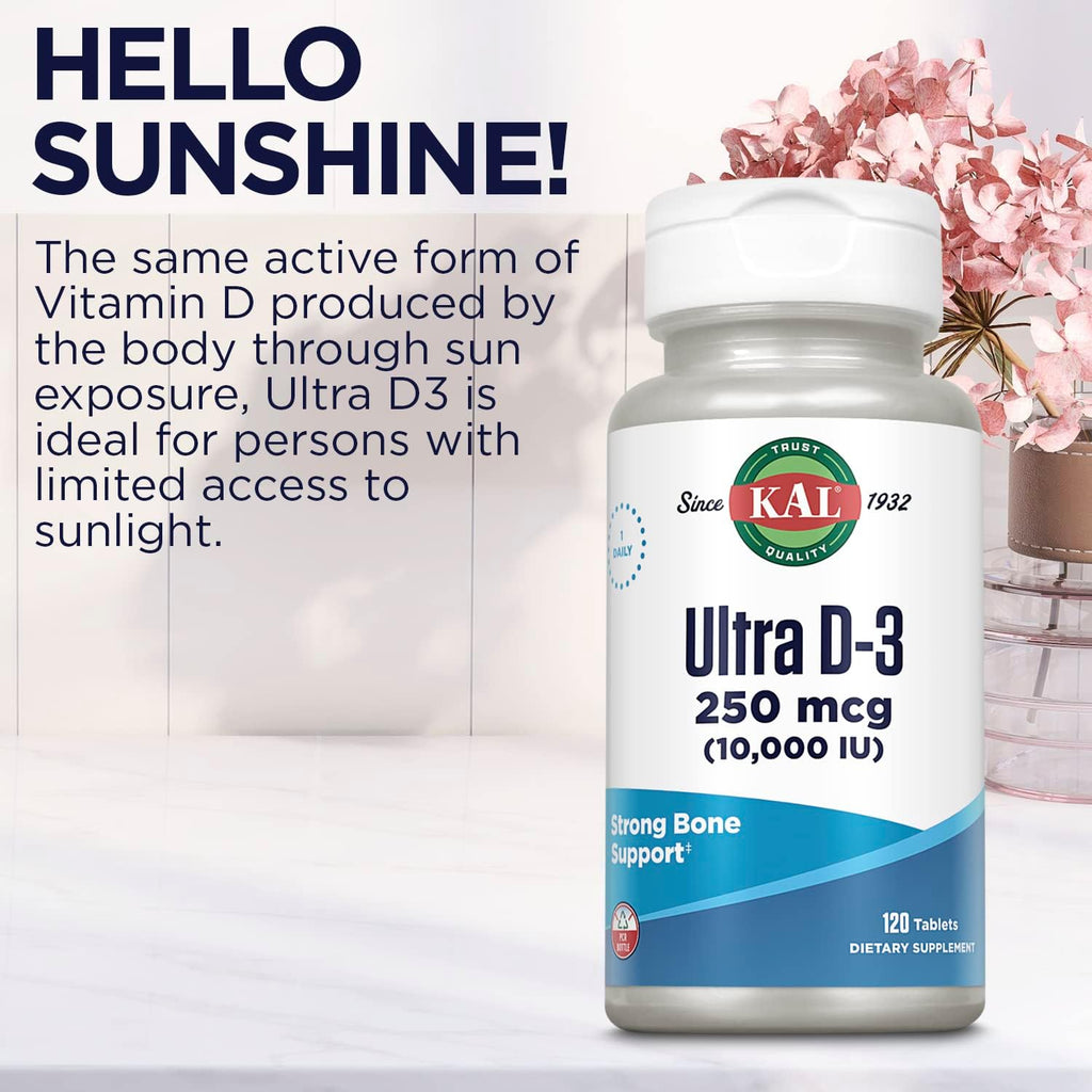 KAL Ultra Vitamina D3 10000 UI, 120 Comprimidos de Alta Potencia