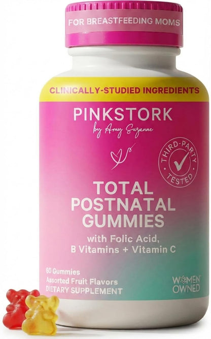 Pink Stork Total Postnatal Vitamin Gummies - – Ácido fólico: contribuye al crecimiento de los tejidos maternos – Image 1
