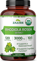 Zazzee Rhodiola Rosea Orgánica Extracto 10:1 – 120 Cápsulas (4 Meses)