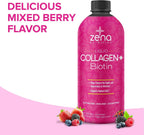 Zena Liquid Collagen + Biotin: 2500mg Colágeno, 5000mcg Biotina, Fórmula Verisol | Apoyo Cabello, Piel, Uñas y Articulaciones | No Transgénico, Sabor Bayas Mixtas | 90 Porciones