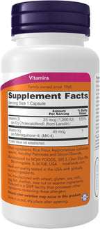 NOW Foods Vitamina D-3 y K-2, 120 Cápsulas Veganas