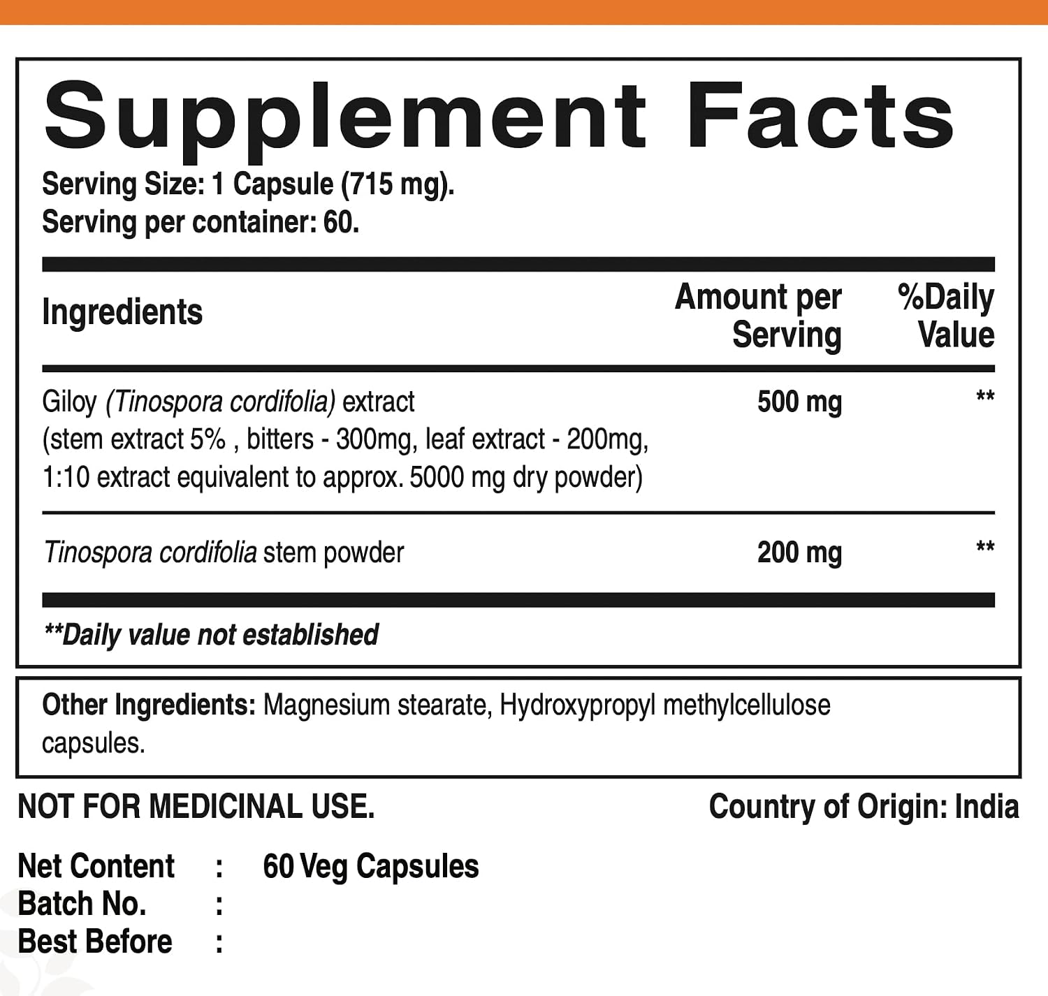 Pure Nutrition Giloy Guduchi Extract 700mg - 60 Cápsulas