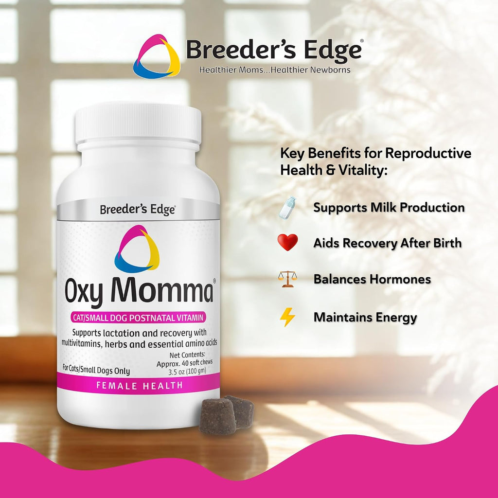 Breeder's Edge Oxy Momma Soft Chews - Suplemento Posnatal para Perras y Gatas Lactantes - 40 unidades