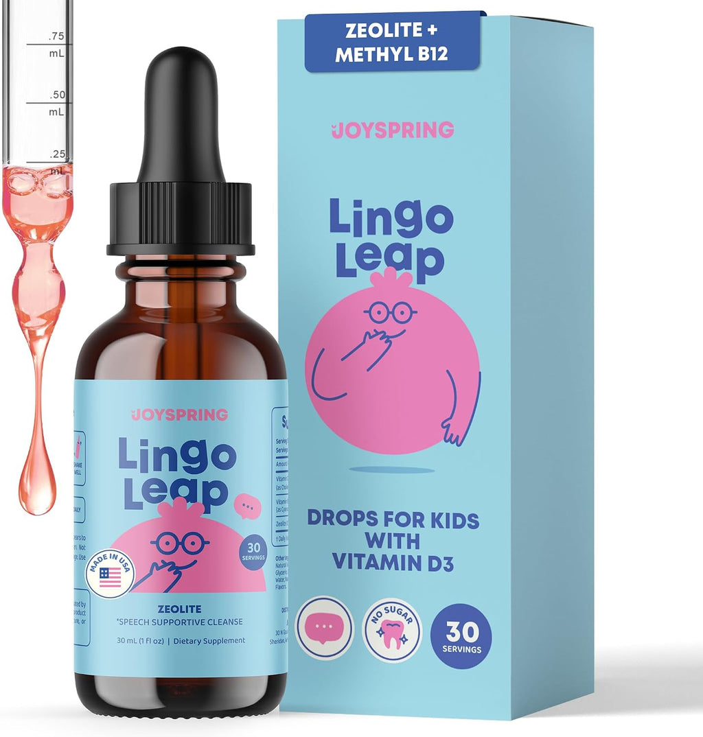 JoySpring LingoLeap – Fórmula Líquida para Niños con Zeolita Clinoptilolita, B12 Metilada y Vitamina D3 | Apoyo Diario Suave | 30 Dosis (30 ml)