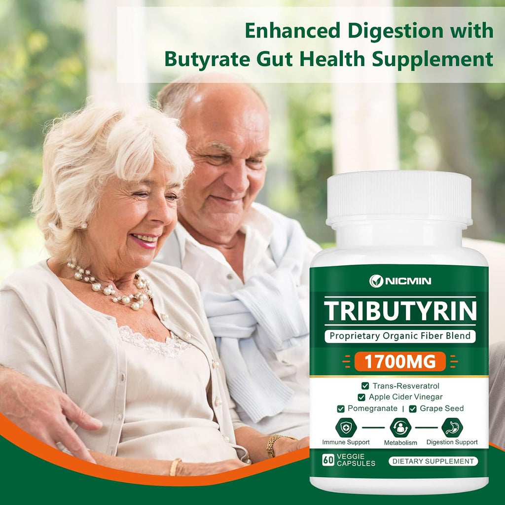 NICMIN Tributirina 1700mg - Suplemento de Butirato para la Salud Intestinal (60 Cápsulas)