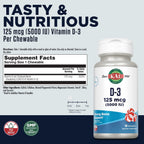 KAL Vitamina D3 Masticable 5000 UI (125 mcg) 60 Comprimidos