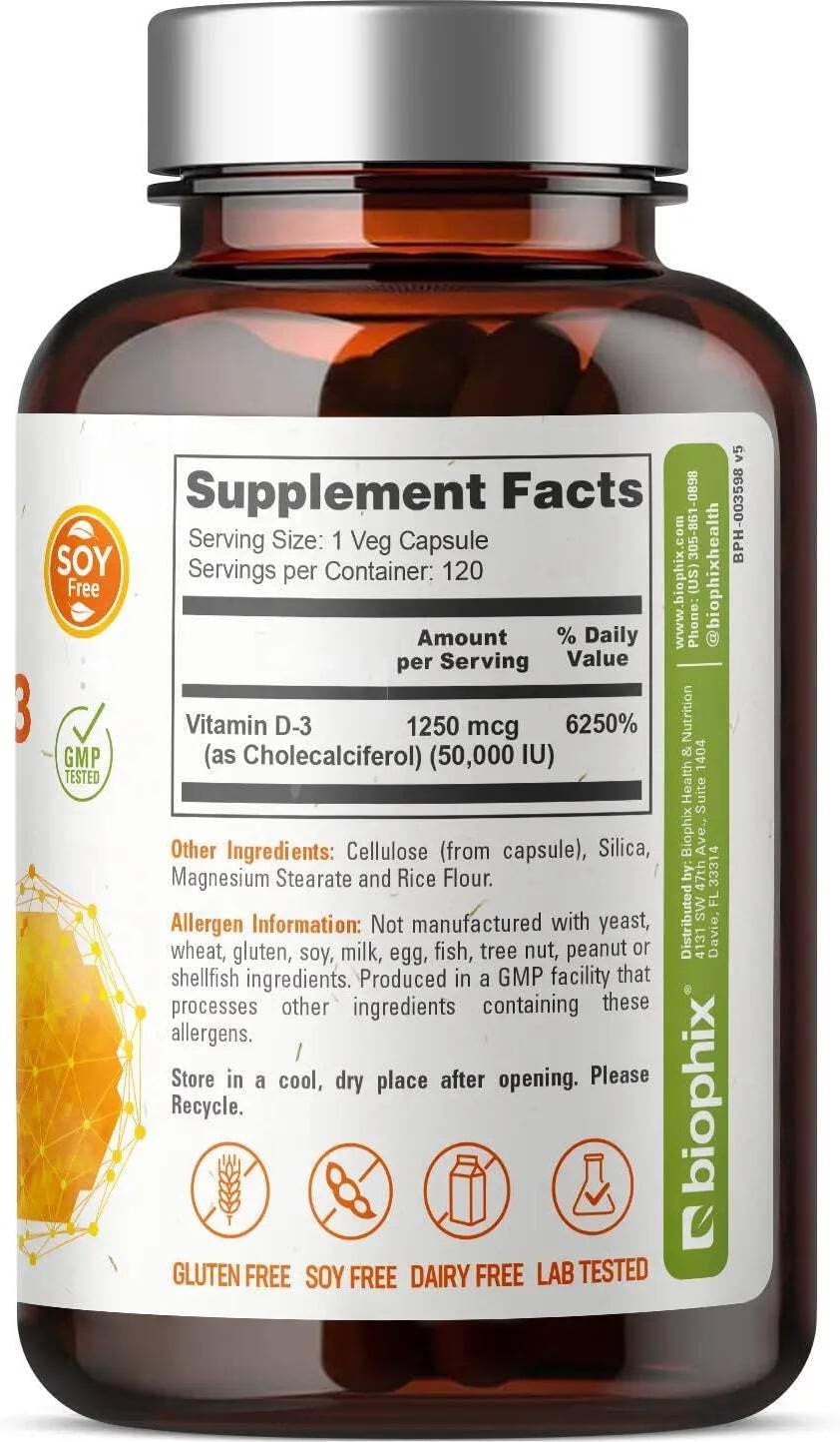 biophix Vitamina D3 10000 UI Alta Potencia - 120 Cápsulas Blandas - Non-GMO Sin Soja