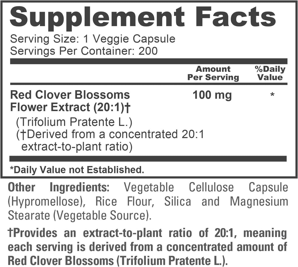 NusaPure Cápsulas de Flores de Trébol Rojo, 100 mg, 200 Cápsulas Veganas (No Transgénico, Vegano)