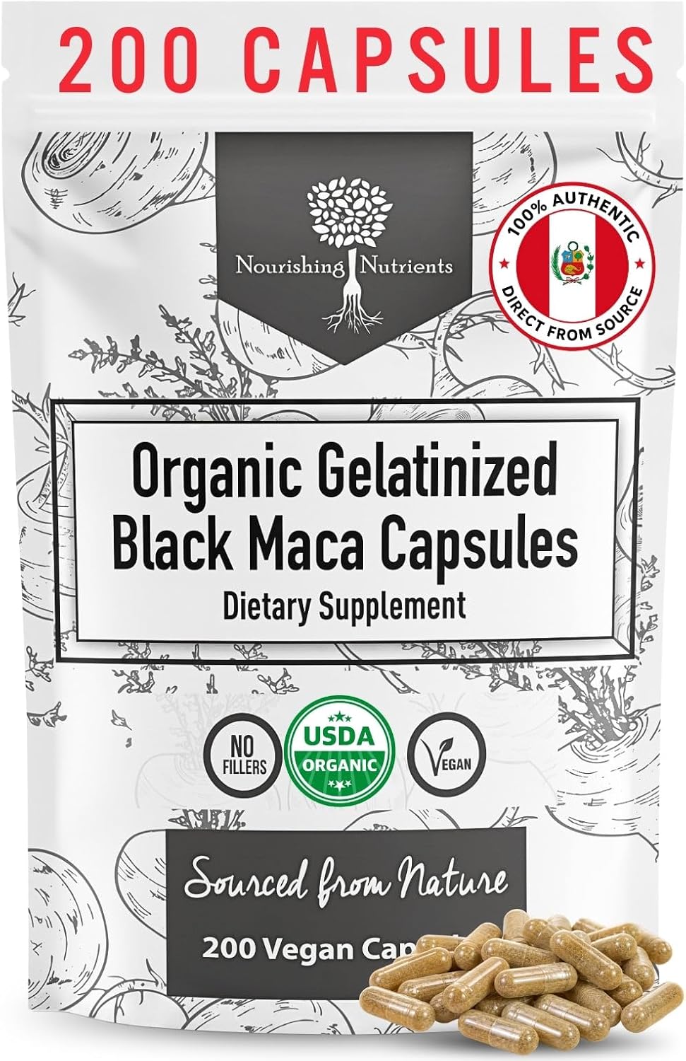 Maca Negra Gelatinizada Ecológica - 200 Cápsulas, 1000mg