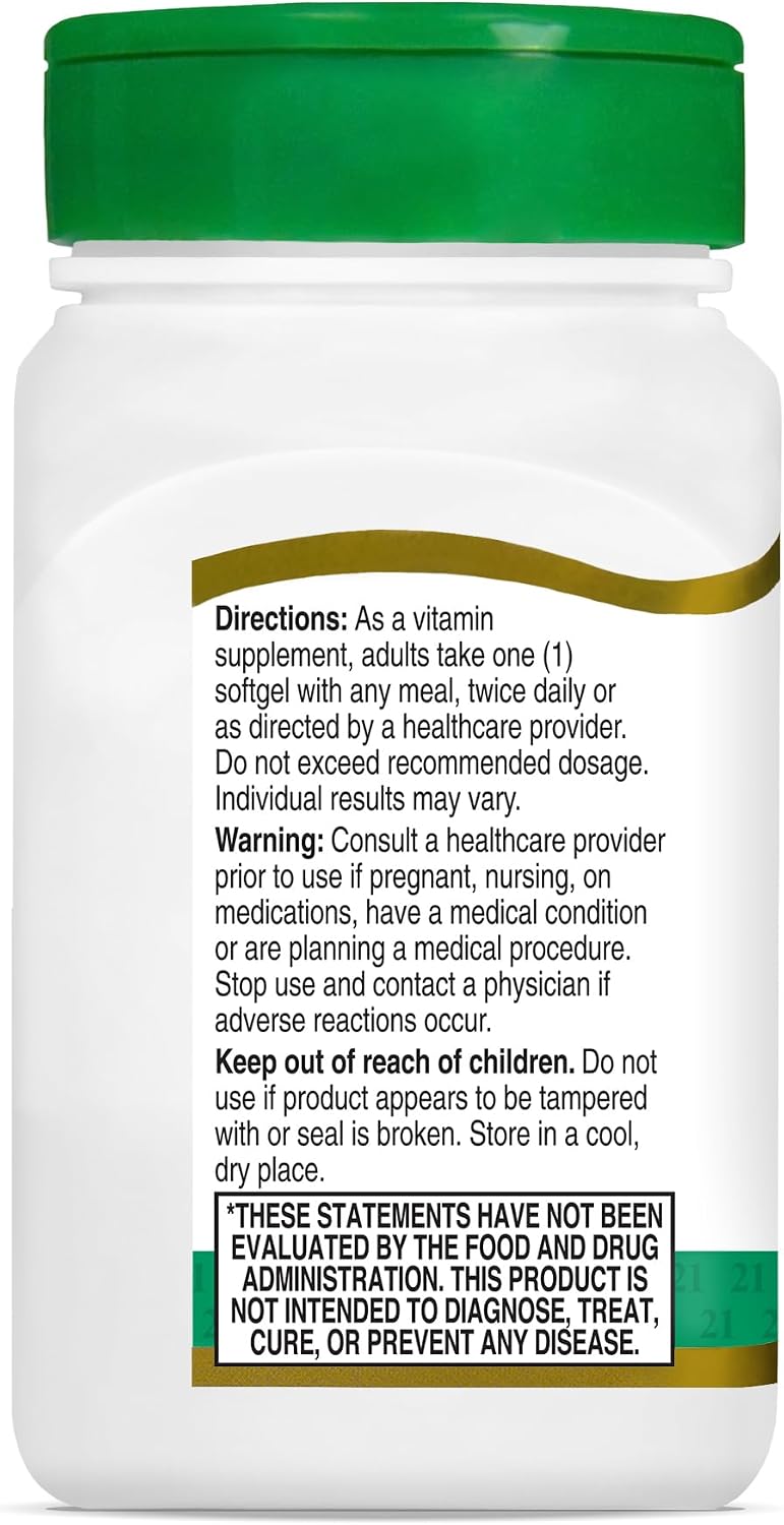 21st Century Vitamina E 200 UI (dl-alfa tocoferol) - Pack de 2 envases, 220 cápsulas blandas