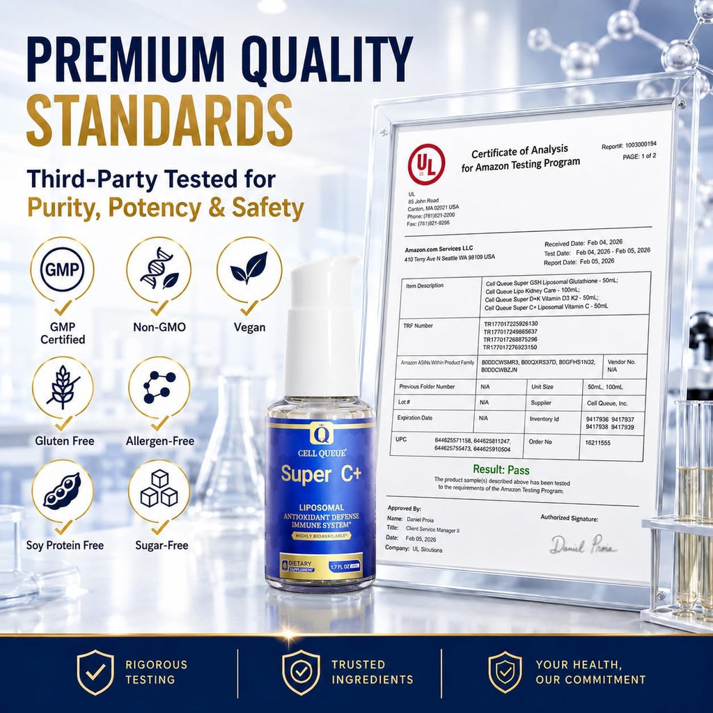 Cellqueue Vitamina C Liposomal Líquida 500 mg - Alta Absorción, Apoyo Inmunológico, Producción de Colágeno, Antioxidante, Suave para el Estómago, 50 ml