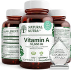 Natural Nutra Vitamina A 10,000 UI Cápsulas Blandas – Alta Potencia para la Visión y la Piel – Sin Gluten – Aceite de Hígado de Pescado para Hombres y Mujeres, 100 Cápsulas