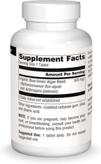 Source Naturals Blue Green Algae de Klamath Lake - Suplemento de Algas Superalimento, 500 mg - 200 Comprimidos