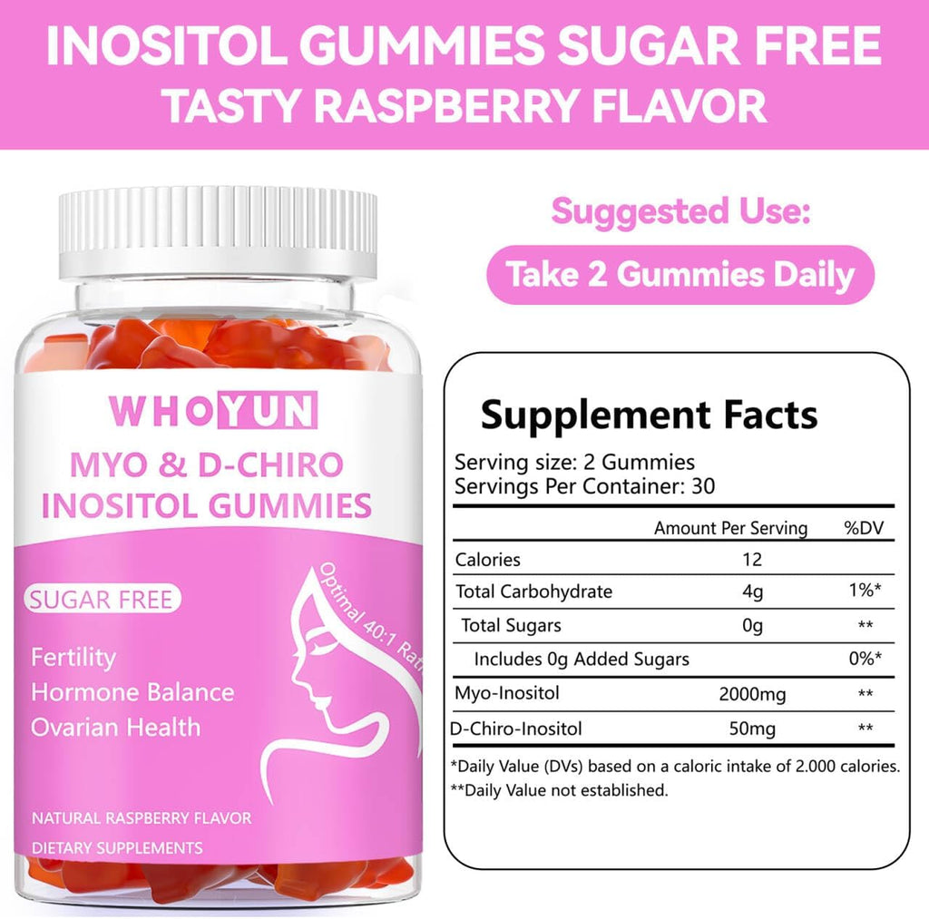 Inositol Gummies Sugar Free, Myo-Inositol & D-Chiro Inositol 40:1 Ratio, 60 Count