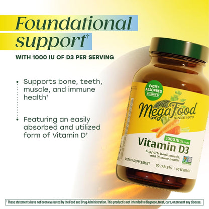 MegaFood Vitamina D3 1000 UI - 90 Comprimidos – Salud ósea: Ayuda a mantener los huesos en condiciones normales, – Image 3