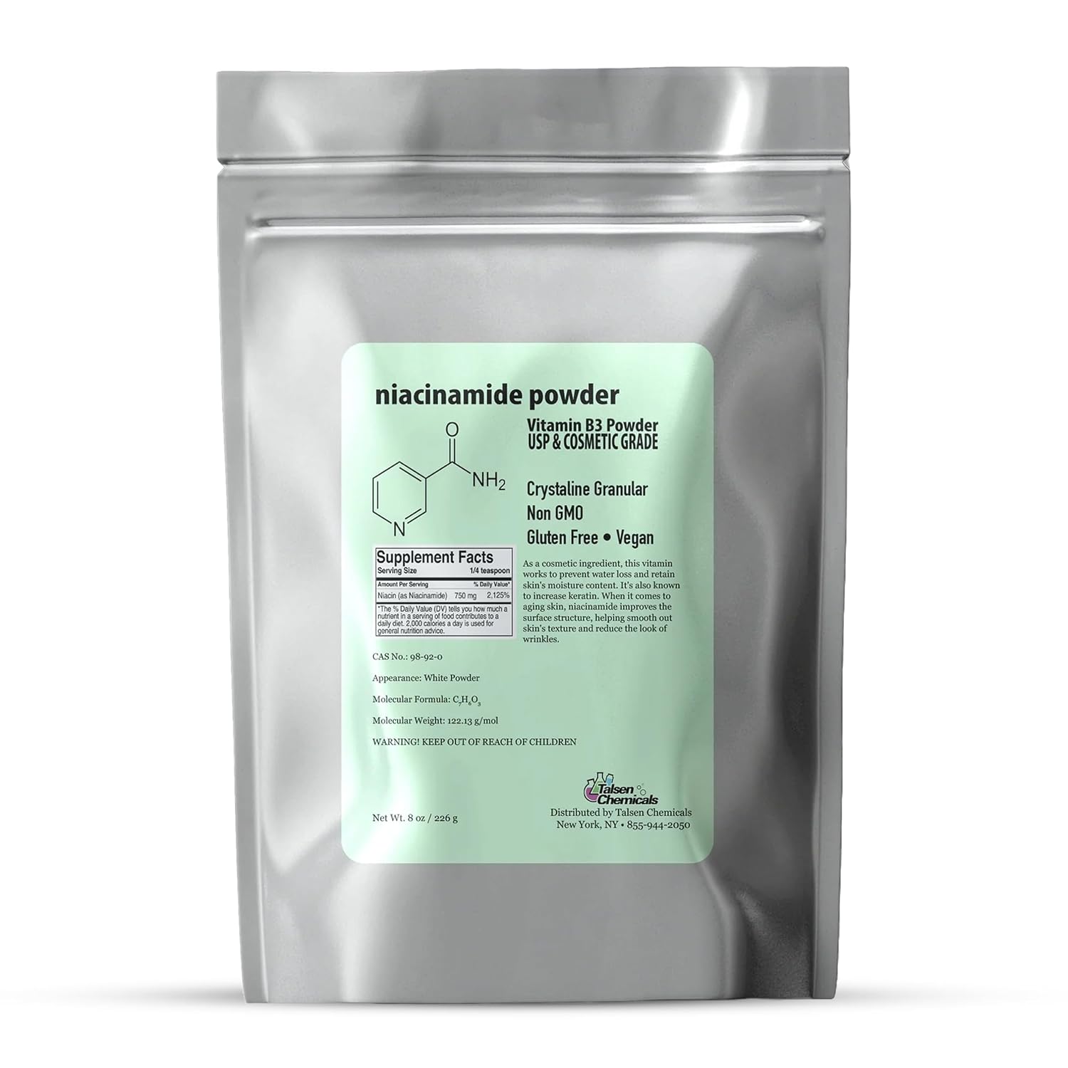 Niacinamida Pura en Polvo para el Cuidado de la Piel (Vitamina B3) - 226 g (8 oz) - Grado Cosmético