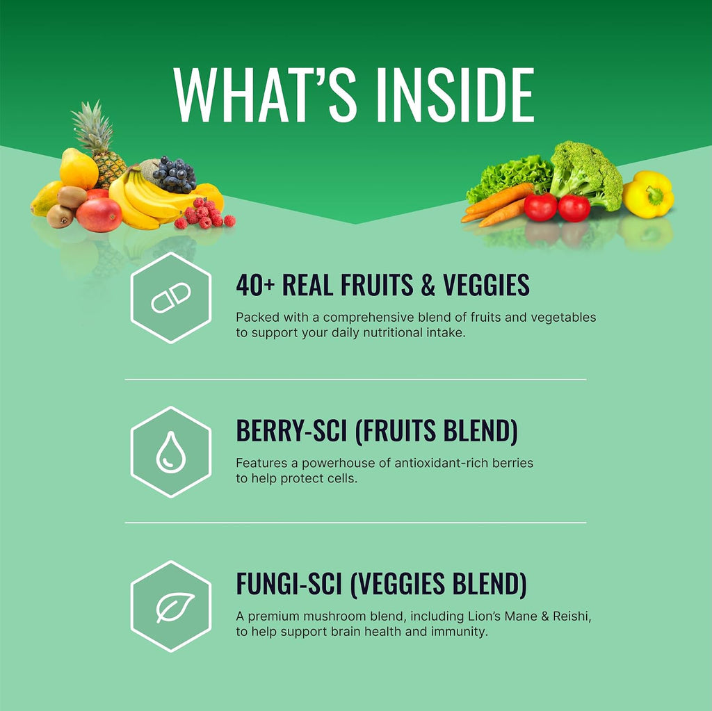 Approved Science Fruits & Veggies - 42 Frutas y Verduras Enteras - Suplemento Diario - 270 Cápsulas (3 Meses)