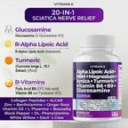 Nerve-Plus - Complemento para el nervio ciático con ácido fólico, guisante, glucosamina, MSM, complejo vitamínico B, ácido alfa lipoico 300 mg – 60 cápsulas