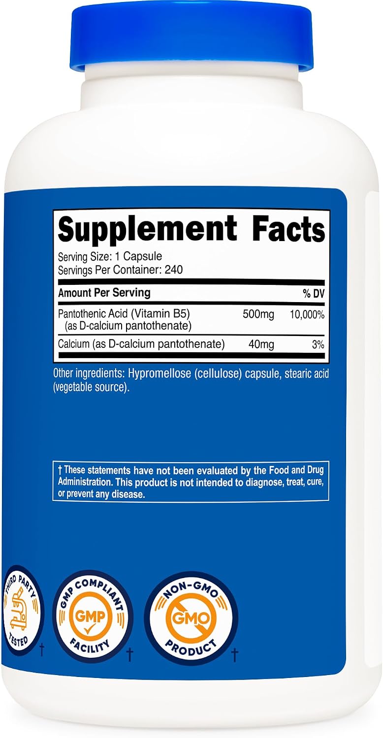 Nutricost Pantothenic Acid 500mg - 240 Capsules (3-Pack)