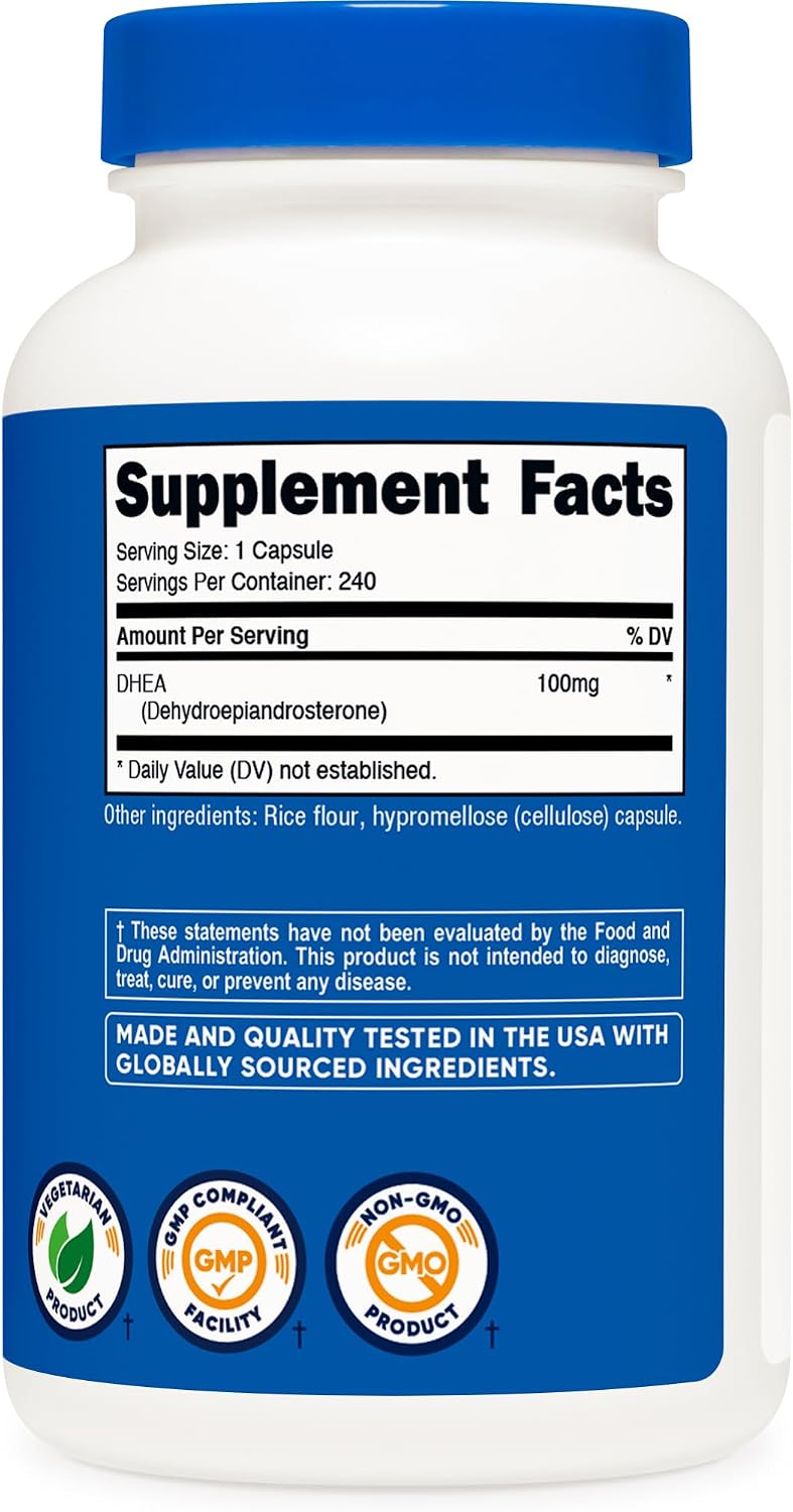 Nutricost DHEA 100mg, 240 Cápsulas - Sin Gluten, Sin Soja, No GMO