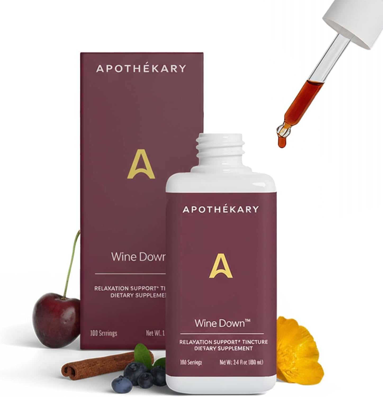 Apothékary Wine Down – Gotas Herbales para Relajación y Sueño, 1 oz