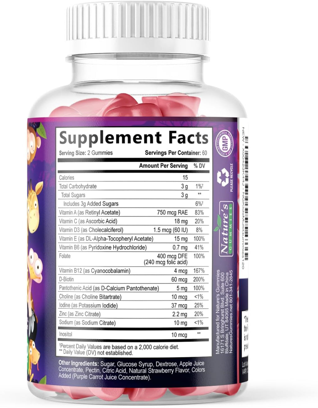 Multivitamínico para niños - Gomitas multivitamínicas diarias con vitamina D, vitaminas B, zinc y más - Apoyo a la energía, memoria y sistema inmunitario - Sabor bayas natural - 120 gomitas