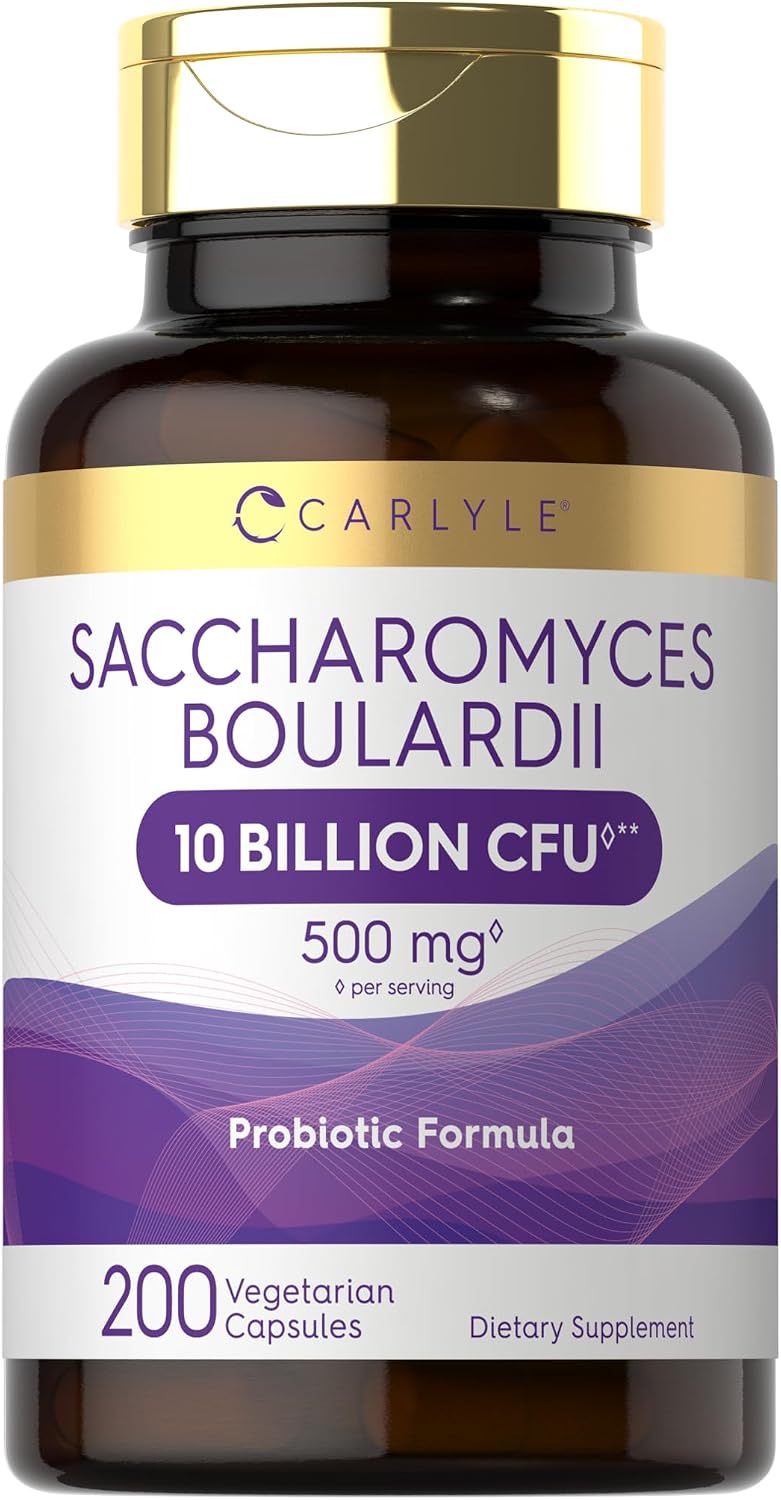 Carlyle Saccharomyces Boulardii Probiótico y Prebiótico | 10 Mil Millones UFC | 200 Cápsulas | Formato Económico | No Transgénico, Sin Gluten
