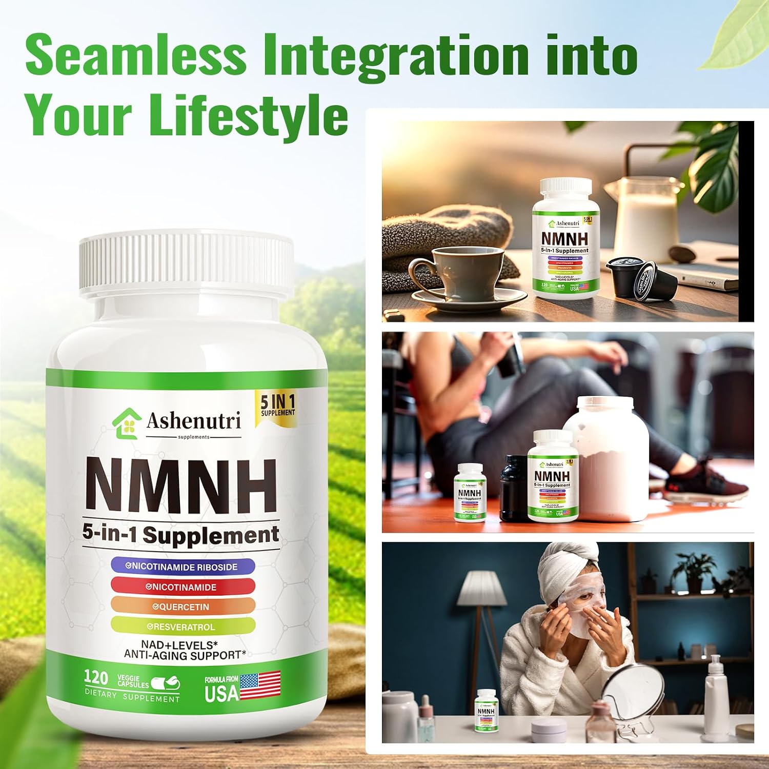NMNH (Dihidronicotinamida Mononucleótido) con Niacinamida, Quercetina y Resveratrol - Apoyo NAD+ - 120 Cápsulas
