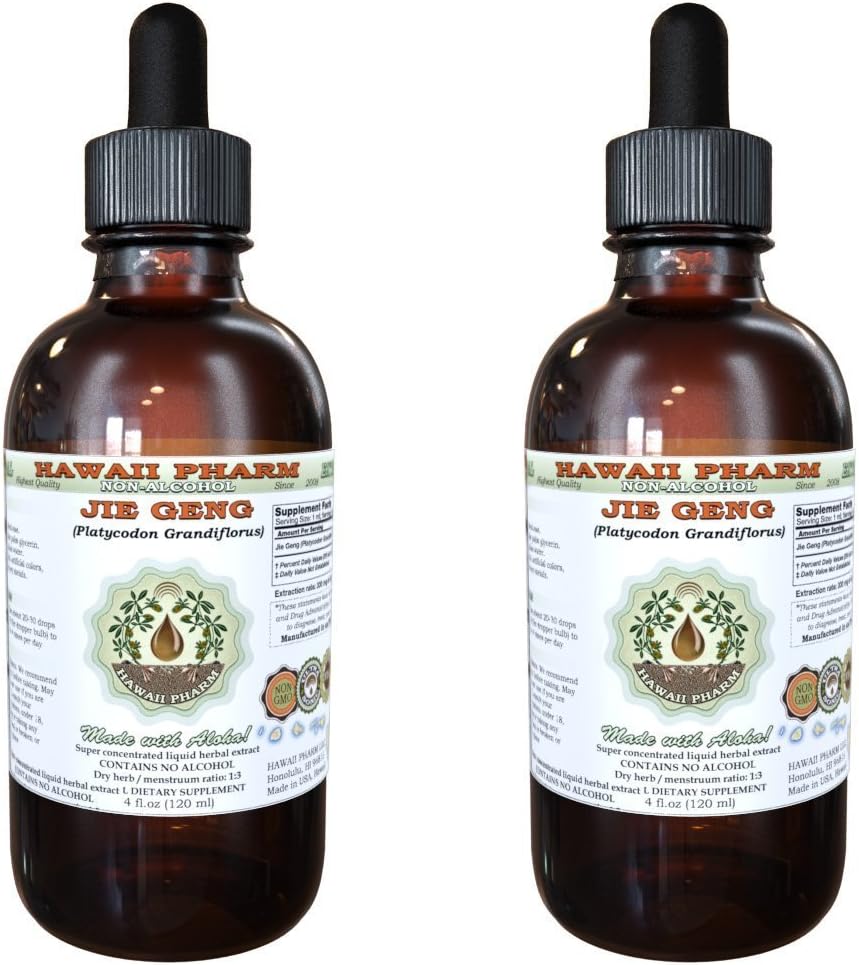 Extracto Líquido de Jie Geng Sin Alcohol, Jie Geng, Raíz de Platycodon (Platycodon Grandiflorus) - Glicerita Herbal Hawaii Pharm - 2x2 oz