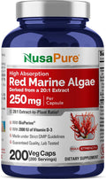 NusaPure Alga Roja Marina Cápsulas, 250 mg, 200 Cápsulas Veganas (Sin Soja, No Transgénico)